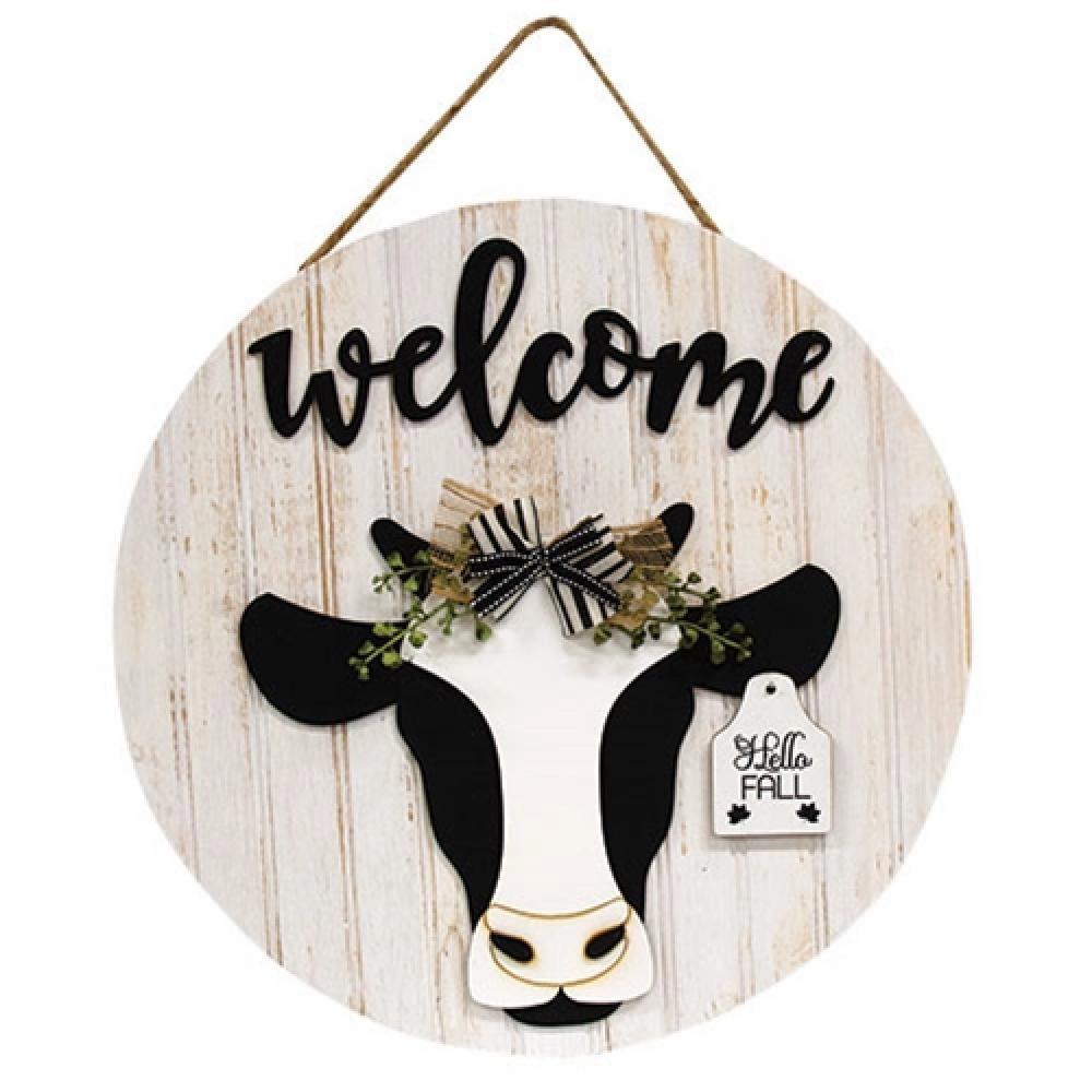 Welcome Black & White Cow Sign w/12 Seasonal Ear Tags Decorative Accessories outlet price