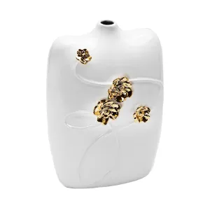 White Ceramic Vase with Gold Flower Detail Decorative Accessories weekend offers