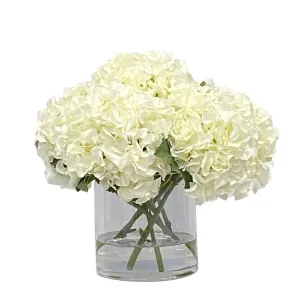 White Hydrangeas in Glass Vase Artificial Flowers Spring Refresh