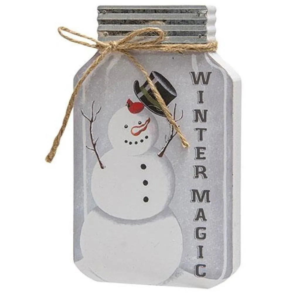 *Winter Magic Snowman Chunky Mason Jar Sitter Decorative Accessories low price