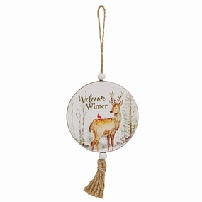 Winter Welcome Deer & Cardinal Round Ornament Decorative Accessories promo online