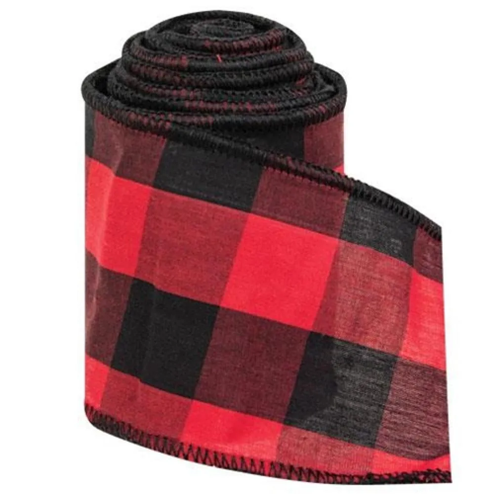 *Wired Red & Black Buffalo Check Ribbon 3" x 9 Ft. Decorative Accessories ON SALE