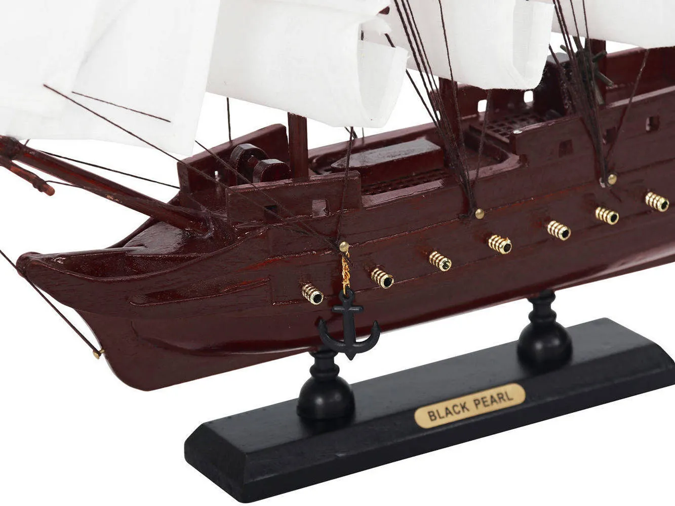 Wooden Black Pearl with White Sails Model Pirate Ship 12"