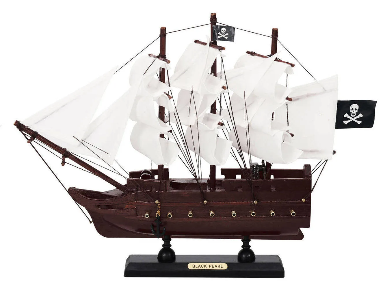 Wooden Black Pearl with White Sails Model Pirate Ship 12" Decorative Accessories seasonal sale