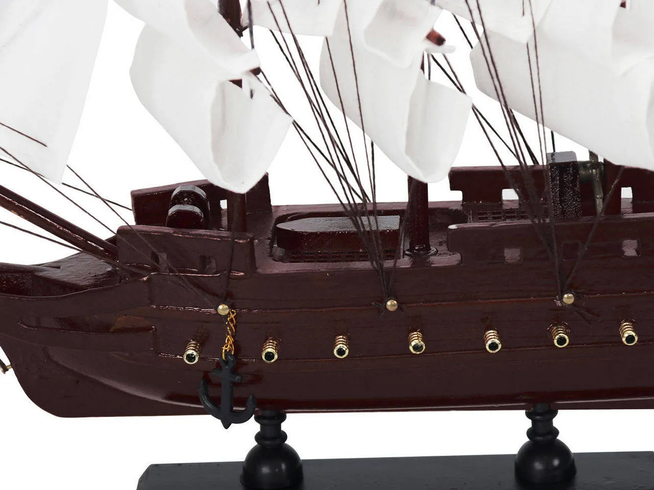 Wooden Black Pearl with White Sails Model Pirate Ship 12"