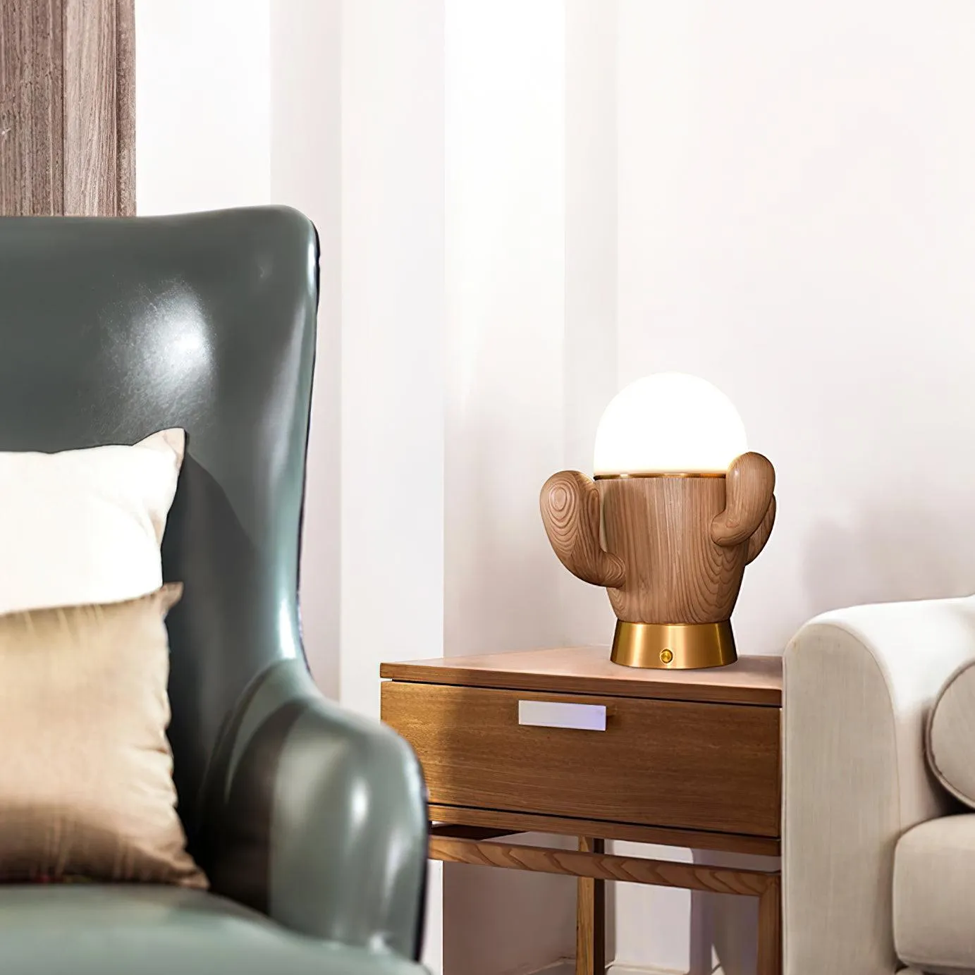 Wooden Cactus Table Lamp