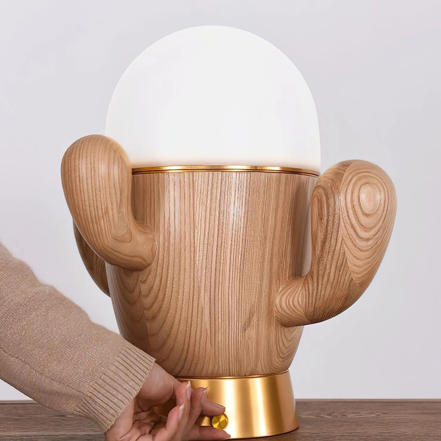 Wooden Cactus Table Lamp