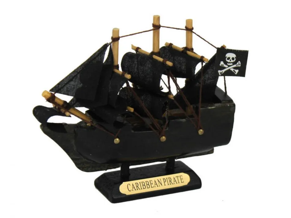 Wooden Caribbean Pirate Ship Model 4"