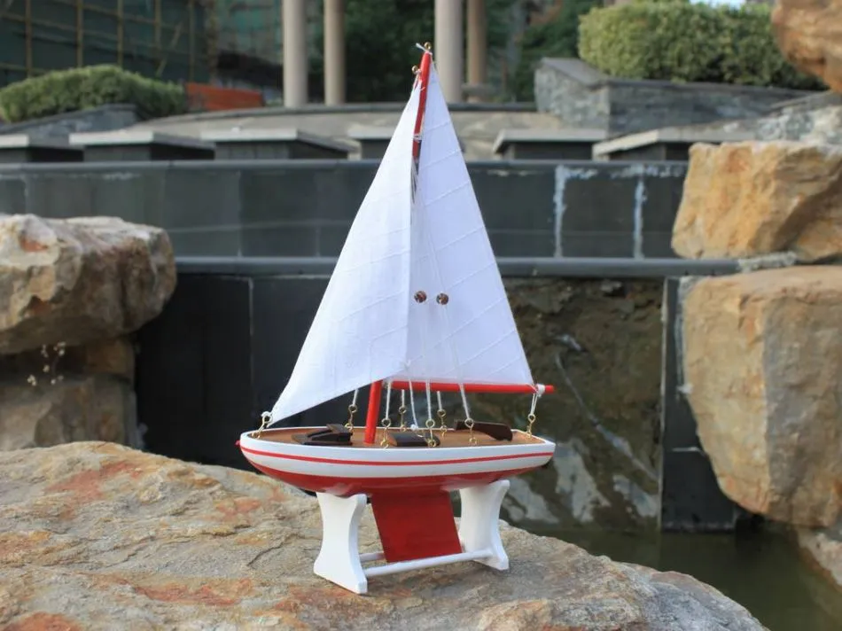 Wooden Decorative Sailboat 12" - Red Sailboat Model