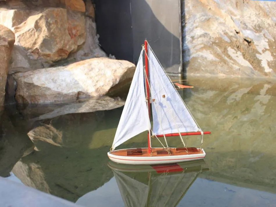 Wooden Decorative Sailboat 12" - Red Sailboat Model