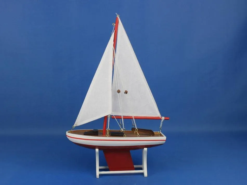 Wooden Decorative Sailboat 12" - Red Sailboat Model