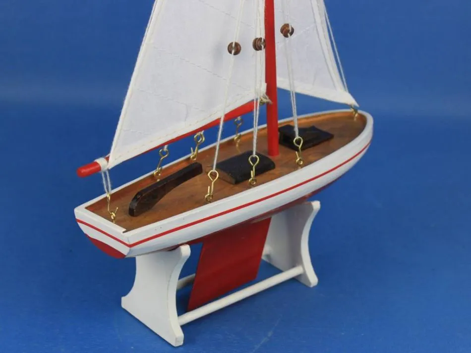 Wooden Decorative Sailboat 12" - Red Sailboat Model