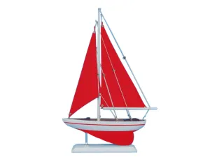 Wooden Red Pacific Sailer with Red Sails Model Sailboat Decoration 17" Decorative Accessories trending offers