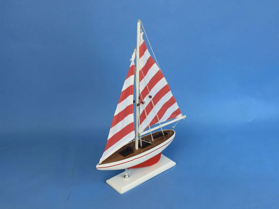 Wooden Red Striped Pacific Sailer Model Sailboat Decoration 17"