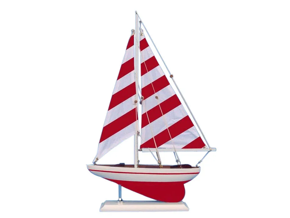 Wooden Red Striped Pacific Sailer Model Sailboat Decoration 17" Decorative Accessories seasonal sale