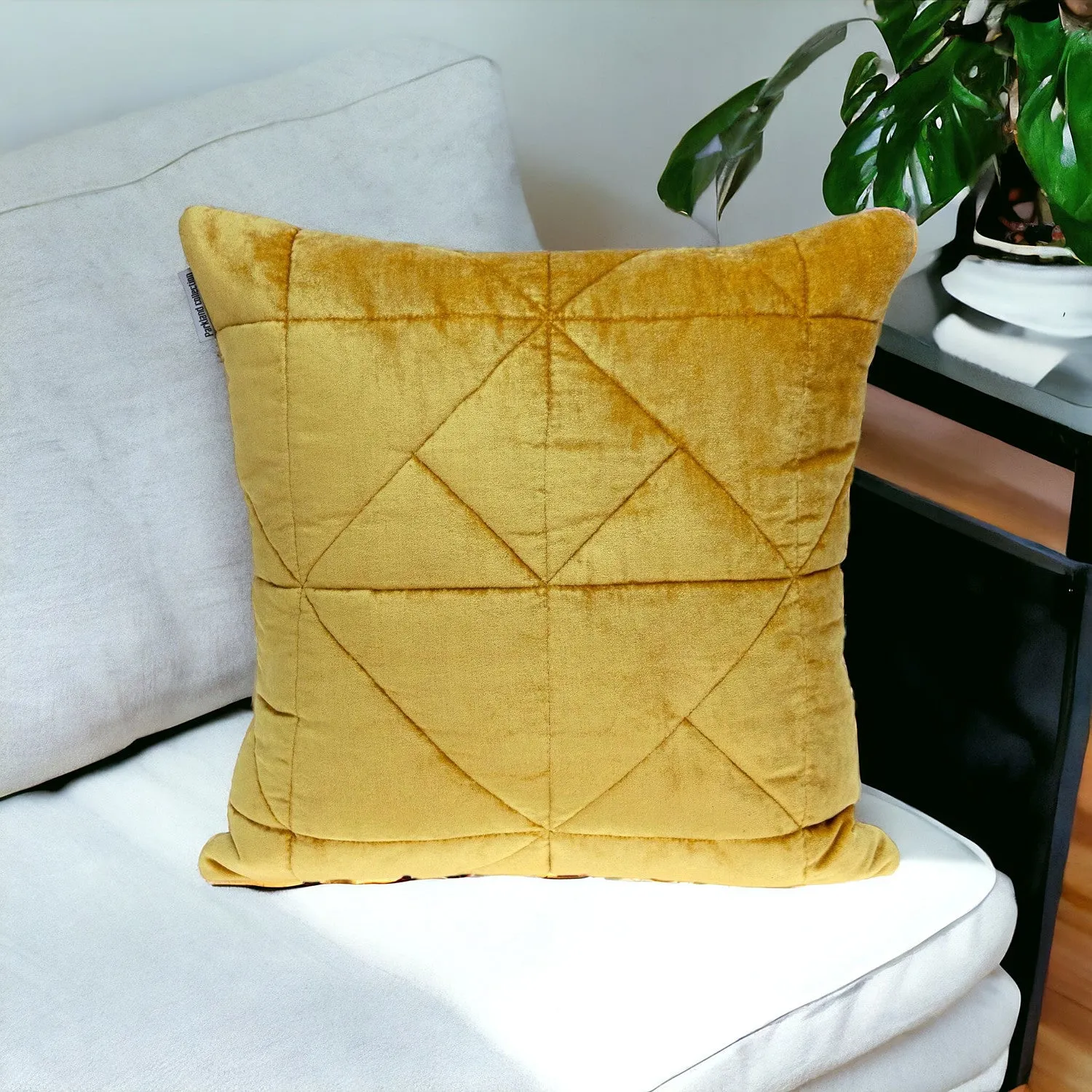 Yellow Chunky Geo Stitched Velvet Decorative Throw Pillow Throw Pillows value buys